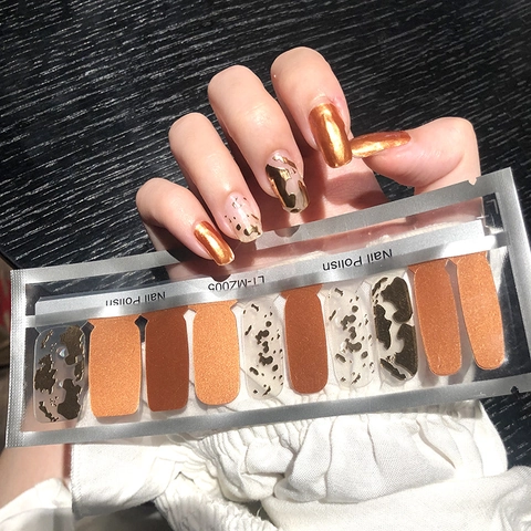 Full Wrap Nagellack Aufkleber Selbstklebend Wasserdicht Harz Dekore Gradient Glitzer Marmor Herz Blumen Designs Damen