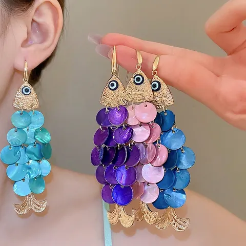 Collar Pendientes Pez Concha Ojo Turco Aleación Poste De Plata Bohemio Vacaciones Mujeres