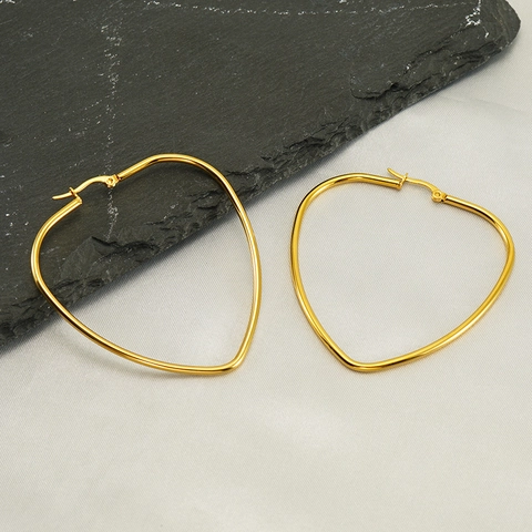 Herzfoermige Creolen 18K Vergoldet Edelstahl Uebertrieben Einfach Modeschmuck Fuer Damen