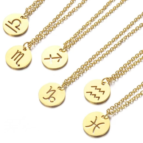 Zwölf Sternzeichen Kette Edelstahl Hohl Rund Anhänger Minimalistischer Ästhetischer Schmuck Für Damen