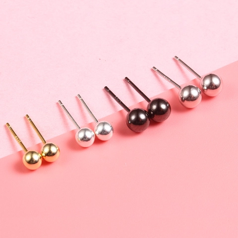 925 Sterling Silver Round Ball Stud Earrings For Women Men Minimalist Polished Frosted Gold Silver Black Small Bean Earrings Jewelry