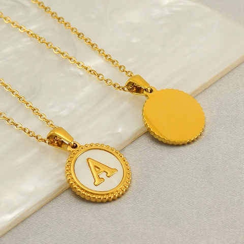 Collar Con Letra Inicial De Acero Inoxidable Chapado En Oro De 18K Con Colgante Redondo De Nácar Para Mujer Joyas Minimalistas