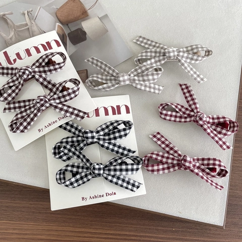 Barrettes À Cheveux Nœud Écossais Tissu Gingham Pinces À Cheveux Canard Accessoires Cheveux Filles