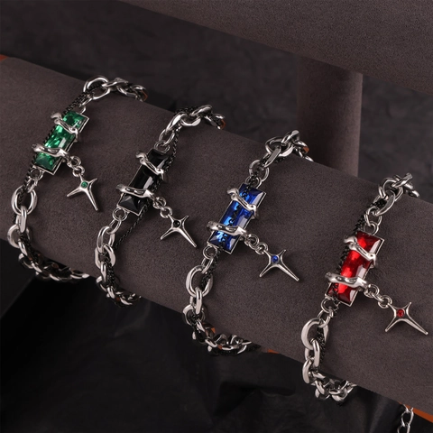 Set di Gioielli in Acciaio al Titanio Hip Hop Intrecciato Con Zirconia Colorata Collana Bracciale Stile Industriale Minimalista Unisex