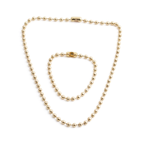 Set Di Gioielli Collana E Bracciale Con Catena A Sfere Tonde Dorate Rame Minimalista Galvanizzato Moda Per Donne