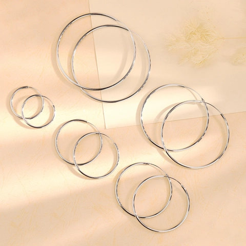 Classic Round Hoop Earrings Minimalist Copper White Gold Plated With Stainless Steel Earring Post For Women