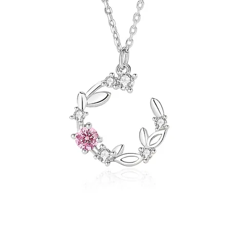Collana In Argento Sterling 925 Con Ciondolo A Ghirlanda In Zirconia Rosa Design Foglia Floreale Gioielli Romantici Per Donna
