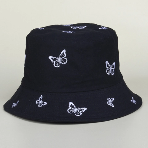 Cappello Da Pescatore Con Ricamo A Farfalla Cotone Protezione Solare Pieghevole Estate Aperto Casual Viaggio Per Donne