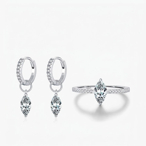 Marquise Moissanit Ring Und Ohrringe Aus 925 Sterlingsilber D Farbe VVS1 Eleganter Funkelnder Schmuck Für Damen