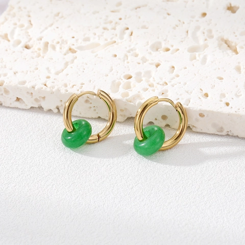 Boucles D'oreilles Créoles En Pierre Naturelle Pour Femmes Retro Géométrique Acier Inoxydable Avec Breloques Donut