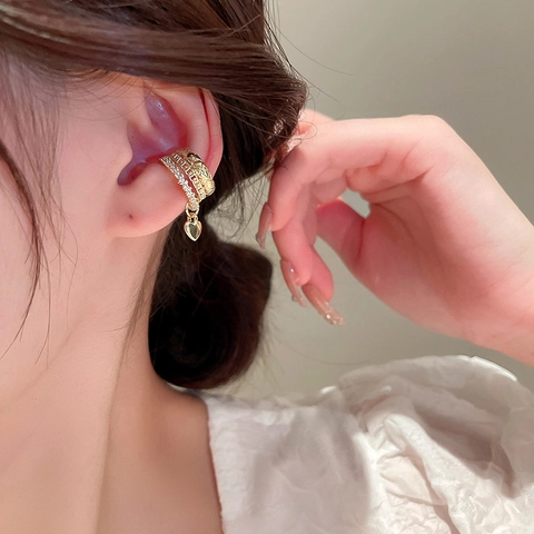 Geometrische Hart Hanger Drielaagse Ear Cuff Koper Zirkoon Ingelegde Niet Doorboorde Clip-On Oorbellen Voor Dames Chique