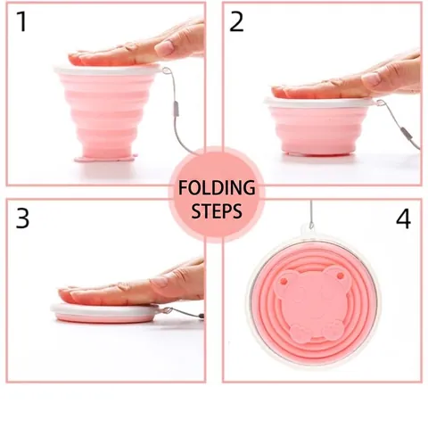 Tazza Da Viaggio Pieghevole In Silicone Alimentare Bicchiere Portatile Con Cordino E Motivo Orso