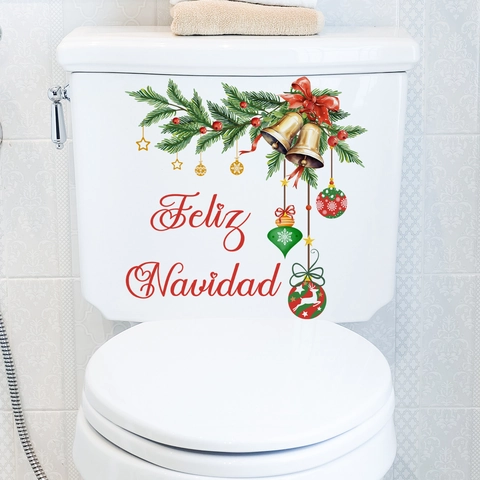 Weihnachts Toilettendeckel Aufkleber PVC Selbstklebend Abnehmbar Feliz Navidad Wandtattoo Badezimmer Deko Festlich