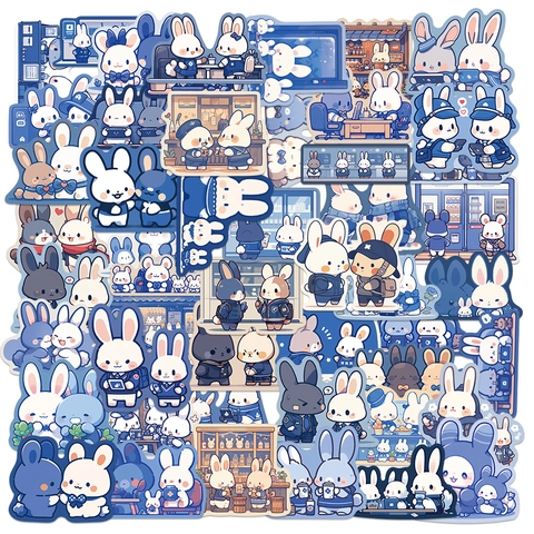 Adesivi Coniglio Cartone Animato Blu Impermeabile PVC Opaco Decalcomanie Decorative Per Laptop Diario Scrapbooking Cancelleria Animali