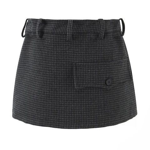 Damen Minirock Mit Hahnentrittmuster Hohe Taille Polyester Plissee Kurzer Rock Mit Doppelknöpfen Streetwear Retro Stil