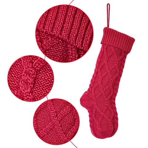 Calza Di Natale In Maglia A Trecce Ornamento Appeso Per Decorazione Camino Sacchetto Regalo Per Caramelle