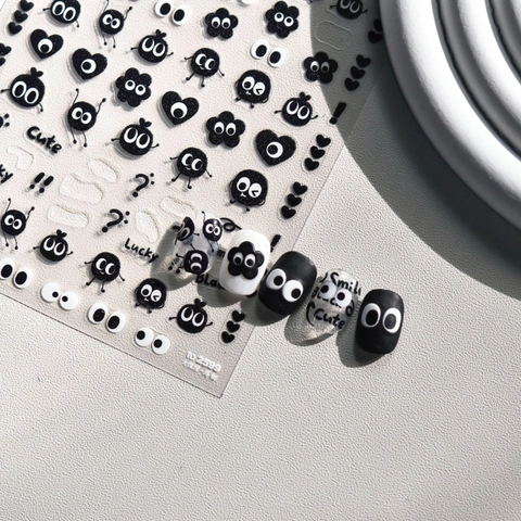 Adesivi Per Unghie Cartone Animato Nero Decorazione Manicure Sottile Resistente Autoadesivo Espressioni Carine Manicure