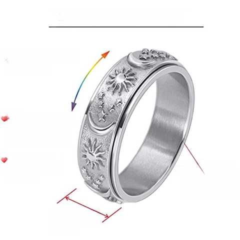 Stainless Steel Spinner Ring Rotatable Sun Moon Star Band Stress Relief Celestial Bohemian Jewelry For Men Women