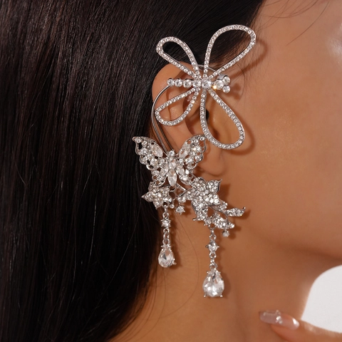 Ear Cuff Farfalla Strass Svuotato Nappe Goccia D'acqua Orecchini Lega Senza Piercing Donna Stile Lusso