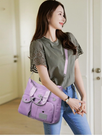 Bolso De Hombro Grande Para Mujer Nailon Impermeable Con Múltiples Bolsillos De Mano Moda Casual Viaje