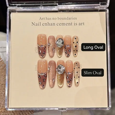 Uñas Postizas De Lujo Largas Stiletto Press On Morado Oro Ojo De Gato Diamante Imitación Perla Artificial Patrón Leopardo Para Mujer