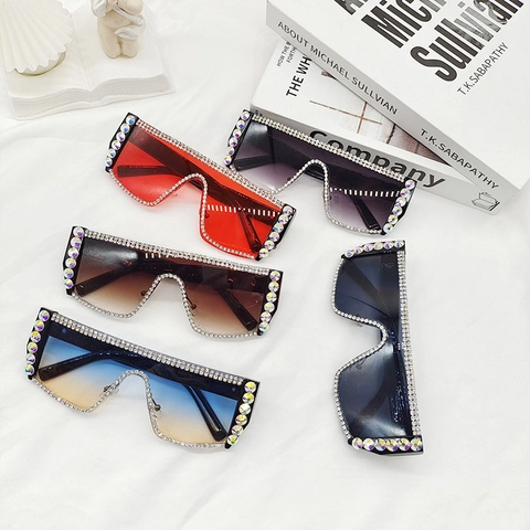 Square Oversized Sunglasses Rhinestone PC Frame Gradient Lens UV400 Protection Party Punk Eyewear Women Fashion
