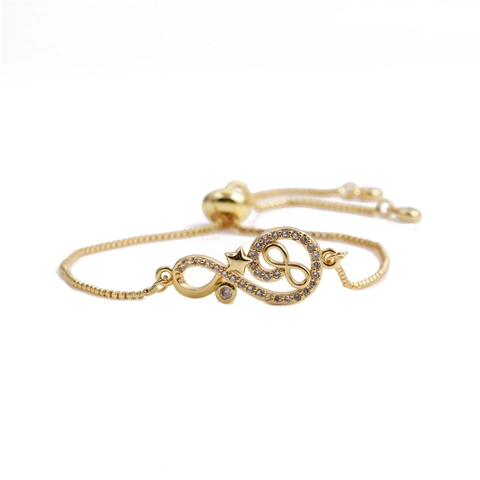 Infinity Symbol Bracelet Copper Cubic Zirconia Micro Pave Star Charm Adjustable Slide Clasp Minimalist Jewelry For Women