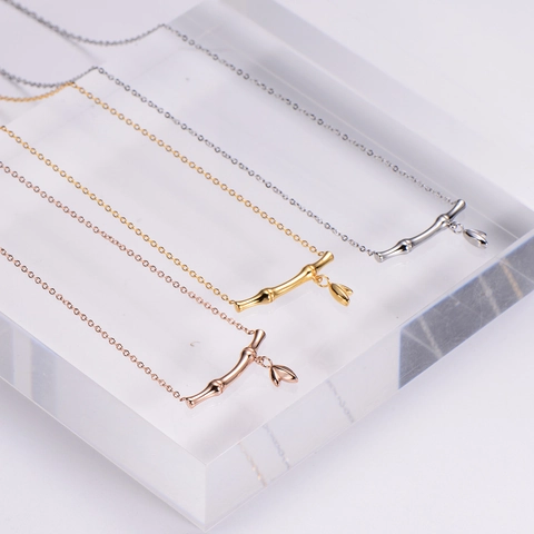 Collana Con Ciondolo A Nodo Di Bambù Acciaio Inossidabile 304 Ciondoli A Foglia Gioielli Eleganti Per Donna