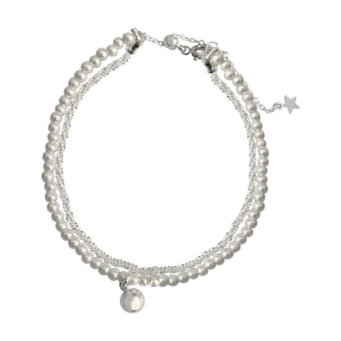 Doppellagiges Künstliche Perlenarmband Legierung Silberne Kugel Stern Anhänger Elegant Französischer Stil Luxusschmuck Damen