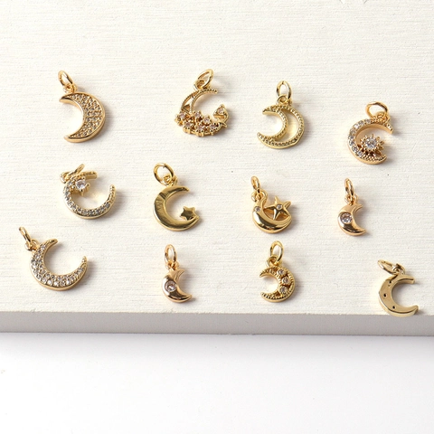 Ciondoli Luna Stella Rame Zirconia Cubica Pendenti Placcati Oro Per Creazione Di Gioielli Fai Da Te Accessorio