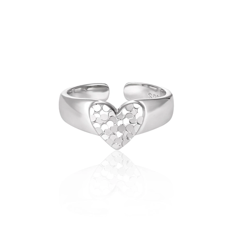 S925 Sterling Silver Heart Adjustable Ring For Women Ins Style Mirror Finish Open Finger Ring Trendy Minimalist Jewelry Gift