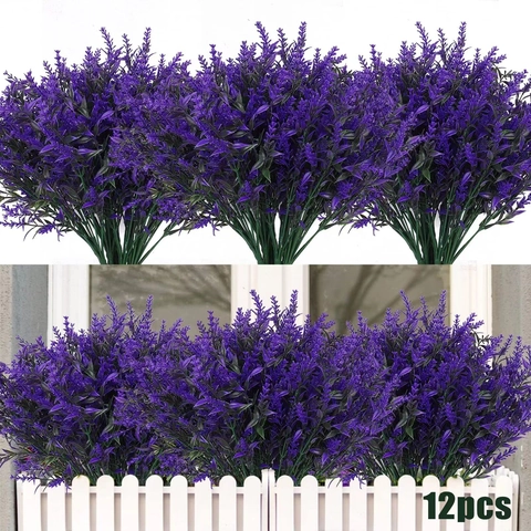Künstliche Lavendelblumen UV-Beständig Kunststoff Falsche Pflanzen Für Haus Garten Hochzeit Dekorative Lebendige Florale Stiele