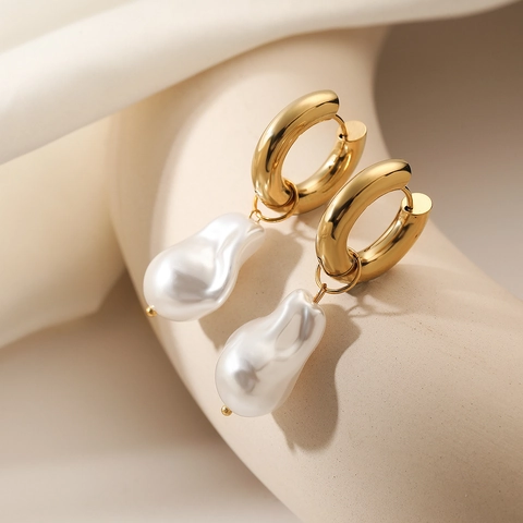 Orecchini Pendenti Con Künstliche Perle Barocche Acciaio Inossidabile Placcato Oro 18K Irregolare Geometrico Lusso Moda Per Donne