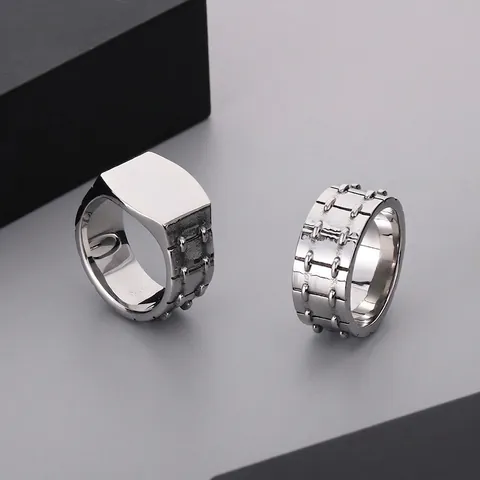 Punk Stainless Steel Ring Industrial Biker Signet Geometric Vintage Locomotive Jewelry For Men