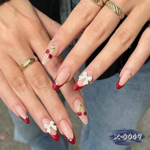 Press On Nails French Tips Resin Fake Nails With Bows Heart Leopard Print Rhinestones For Fashion Women Girls