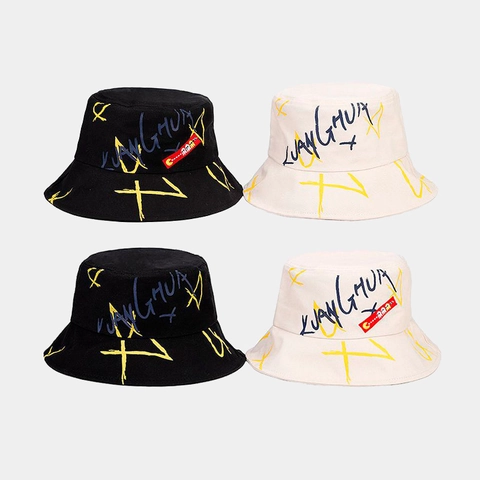 Cappello Da Pescatore In Tela Di Cotone Stampa Graffiti Ricamo Streetwear Protezione Solare Alla Moda Per Uomini Donne