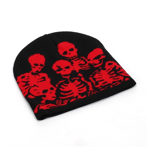 Skull Skeleton Embroidered Knit Beanie Acrylic Warm Windproof Winter Hat Gothic Punk Streetwear Unisex