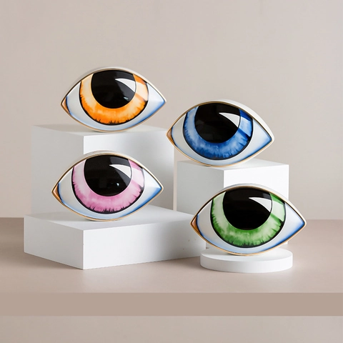 Adorno Decorativo De Cerámica Ojo Turco Figura De Arte Soporte Para Joyas De Escritorio Con Borde Dorado Decoración