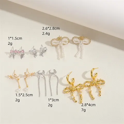 Orecchini Pendenti Con Fiocco Vintage Francese Rame Con Zircone E Perla Artificial ABS Gioielli Eleganti Nappa Farfalla Per Donna