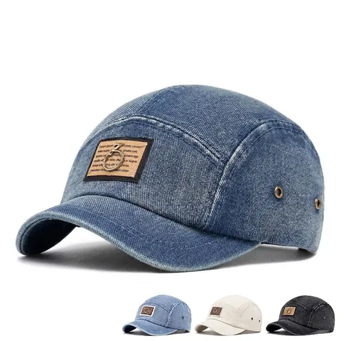 Gorra De Béisbol De Mezclilla Vintage Lavada Desgastada Ala Corta Cinco Paneles Ajustable Para Hombre Mujer