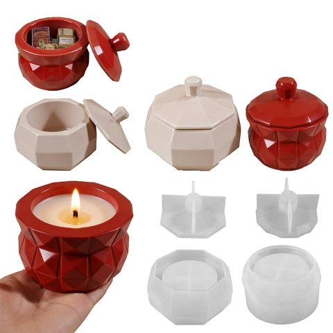 Molde De Silicona Para Caja De Almacenamiento Facetada Geométrica Con Tapa Para Manualidades De Resina Yeso Joyas Velas