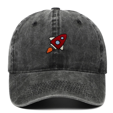 Casquette De Baseball Broderie Fusée Coton Lavé Vintage Sport De Plein Air Chapeau De Soleil Ajustable Décontracté