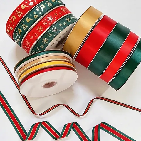 Christmas Ribbon Satin Grosgrain Bronzing Elk Snowflake Pattern Gift Wrapping DIY Crafts Holiday Decor