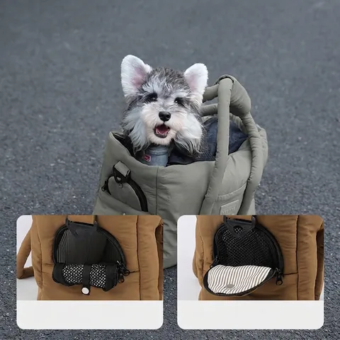 Tragbare Haustiertasche Gestepptes Polyester Atmungsaktives Mesh Reisetasche Für Kleine Hunde Katzen Schultertasche Leicht