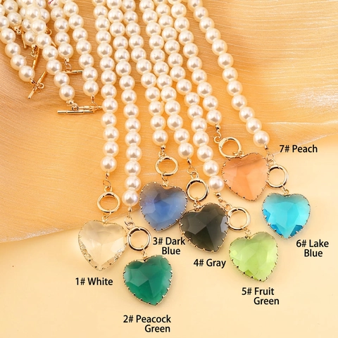 Collana Con Pendente A Cuore In Vetro E Catena Di Künstliche Perle Sintetiche Lega Placcata Oro Chiusura A T Elegante