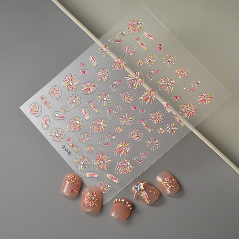 5D Geprägte Nagelkunst Aufkleber Selbstklebend Wasserdicht 3D Strass Maniküre Dekor Feuerwerk Sterne Blumen Herz Für Frauen