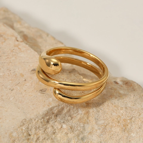 Anillo Minimalista De Líneas Multicapa Acero Inoxidable Gota De Agua Diseño Envolvente Pulido Espejo Joyería Geométrica Mujer