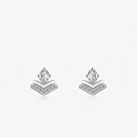 Pendientes De Botón De Plata De Ley 925 Circón Marquesa Doble Capa En V Joyas Geométricas Para Mujeres