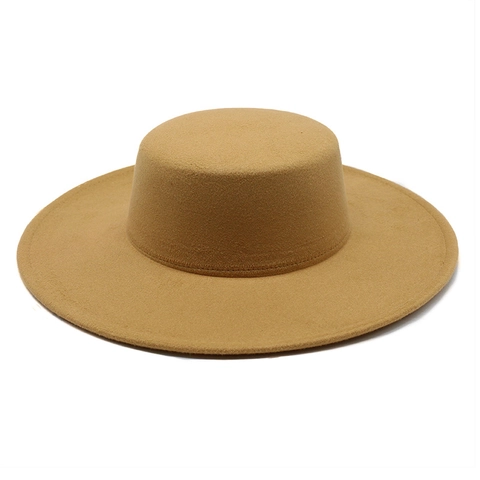 Boater Hat Wide Brim Cotton Polyester Felt Flat Top Retro Elegant Solid Color For Men Women Winter Autumn