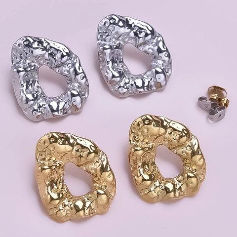 Irregular Hammered 304 Stainless Steel Stud Earrings For Women 18K Gold Plated Geometric Statement Minimalist Jewelry